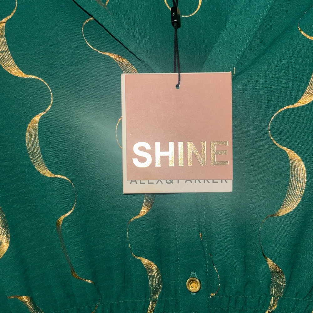 Alex & Parker Emerald Green & Gold Wavy Crescent Blouse Top Size Small NWT - Picture 14 of 15